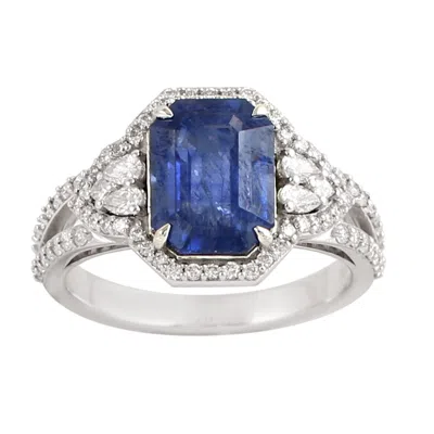 Artisan Women's White / Blue Natural Blue Sapphire & Diamond Cocktail Ring 18k In White Gold In Multi