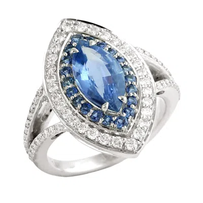 Artisan Women's White / Blue Natural Blue Sapphire & Diamond Cocktail Ring In White Gold In Multi