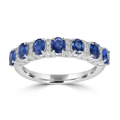 Artisan Women's White / Blue Natural Blue Sapphire & Diamond Eternity Band Ring In White Gold In Multi