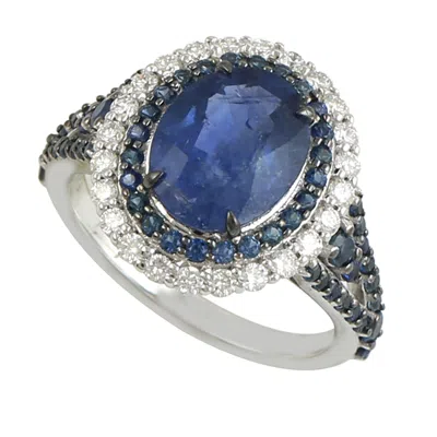 Artisan Women's White / Blue Natural Blue Sapphire & Diamond In White Gold Cocktail Ring