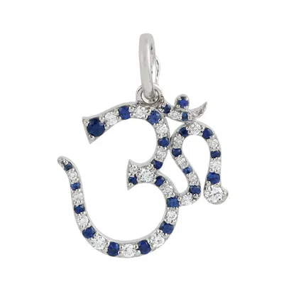 Artisan Women's White / Blue Natural Blue Sapphire & Diamond "om" Religious Pendant In White Gold