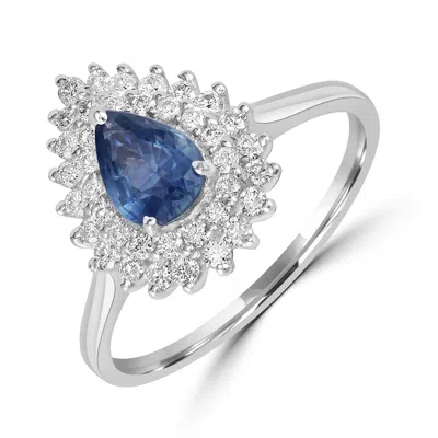 Artisan Women's White / Blue Natural Blue Sapphire & Diamond Pear Ring In 18k White Gold
