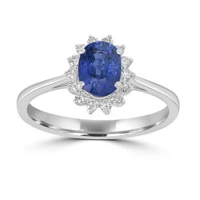 Artisan Women's White / Blue Natural Blue Sapphire & Diamond Solitaire Ring In White Gold