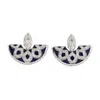 Artisan Women's White / Blue Natural Diamond Enamel Stud Earrings In White Gold