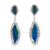 Artisan Women's White / Blue Opal Doublet & Sapphire Baguette Diamond Dangle Earrings In White Gold In Metallic