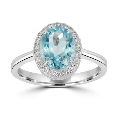Artisan Women's White / Blue Oval Cut Aquamarine Pave Diamond Cocktail Ring In White Gold In Multi