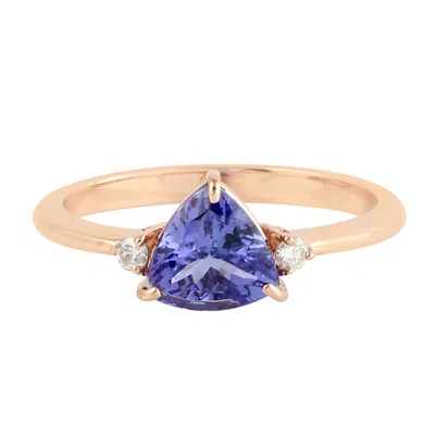Artisan Women's White / Blue / Rose Gold 14k Rose Gold Triangle Ring With Natural Tanzanite & Diamond