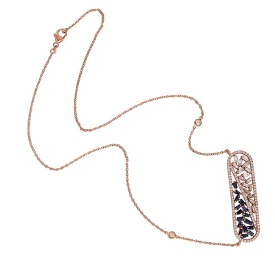 Artisan Women's White / Blue / Rose Gold 18k Rose Gold Blue Sapphire & Diamond Geometric Choker Necklace In Multi