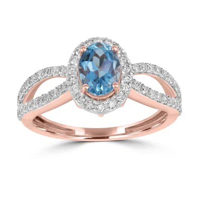 Artisan Women's White / Blue / Rose Gold Natural Oval Aquamarine Pavé Diamond Ring In Rose Gold In Multi