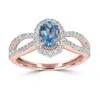Artisan Women's White / Blue / Rose Gold Oval Cut Aquamarine Pave Diamond Solitaire Ring In Rose Gold