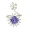 Artisan Women's White / Blue "tanzanite & Diamond Floral Wrap Ring In 14k White Gold"