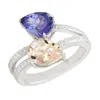 Artisan Women's White / Blue Tanzanite & Mix Stone Gemstone Pave Diamond Bypass Ring In White Gold