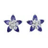 Artisan Women's White / Blue Tanzanite & Rose Cut Diamond Flower Ear Jacket Earrings In White Gold