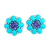 Artisan Women's White / Blue Turquoise & Tanzanite Gemstone Prong Diamond Stud Earrings In White Gold