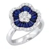 Artisan Women's White / Blue White Gold Baguette Blue Sapphire & Diamond Ring In 18k Gold In Multi