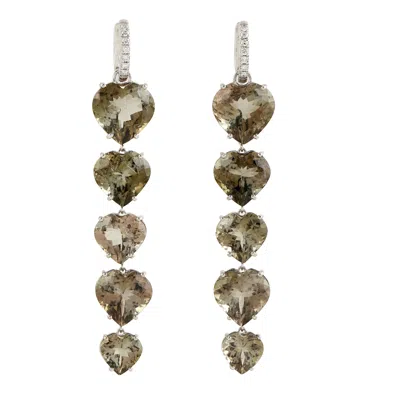Artisan Women's White / Brown 14k White Gold & Natural Diamond With Heart Shape Tourmaline Dangle Earrings In White/brown