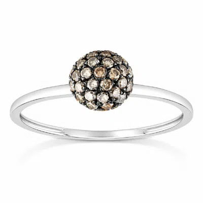 Artisan Women's White / Brown 18k White Gold Brown Diamond Pave Ball Ring In Metallic