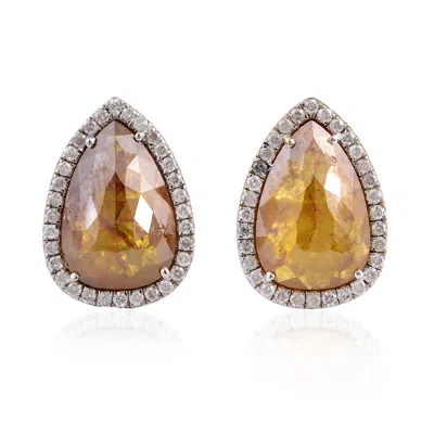 Artisan Women's White / Brown 18k White Gold Stud Earrings With Natural Ice Diamonds