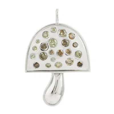 Artisan Women's White / Brown Champagne Ice Diamond Mushroom Pendant In 18k White Gold In Multi