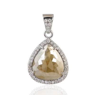 Artisan Women's White / Brown Designer Ice Diamond Pendant In 18k White Gold In Metallic