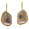 Artisan Women's White / Brown / Gold "gold Geode Slice With Pave Diamond Ear Hooks Drop Earrings "