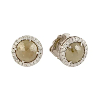 Artisan Women's White / Brown Ice Diamond Stud Earrings In 18k Solid White Gold