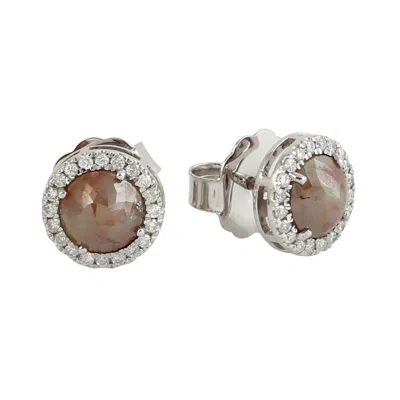 Artisan Women's White / Brown Natural Ice Diamond Stud Earrings In 18k White Gold In Multi