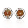 Artisan Women's White / Brown Natural Jade Stud Earrings White Gold Handmade Jewelry In Brown