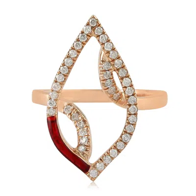 Artisan Women's White Designer Enamel & Diamond Ring In 14k Rose Gold