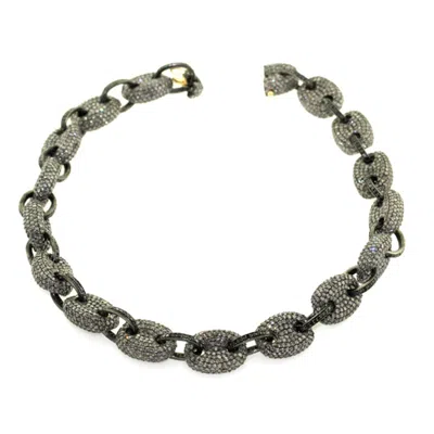 Artisan Women's White / Gold 14k Gold Pave Natural Diamond 925 Sterling Silver Vintage Style Choker Necklace In Gray