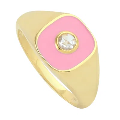 Artisan Women's White / Gold 14k Yellow Gold Enamel Band Ring With Natural Diamond In Multi