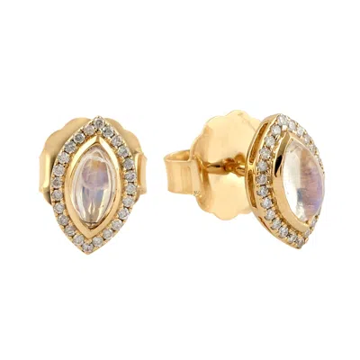Artisan Women's White / Gold 18k Gold Marquise Moonstone & Diamond Stud Earrings