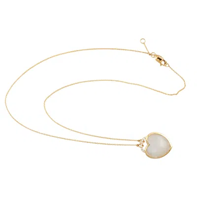 Artisan Women's White / Gold 18k Yellow Gold Rainbow Moonstone Heart Necklace With Diamond