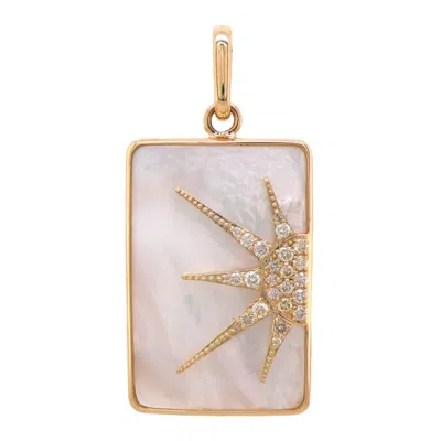 Artisan Women's White / Gold 18k Yellow Gold White Shell Diamond Sunburst Pendant