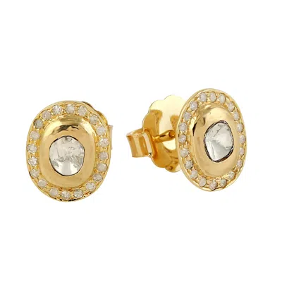 Artisan Women's White / Gold 18k Yellow Gold With Natural Uncut Diamond Stud Earrings