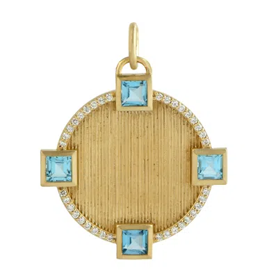 Artisan Women's White / Gold / Blue 14k Yellow Gold Blue Topaz & Diamond Medallion Pendant