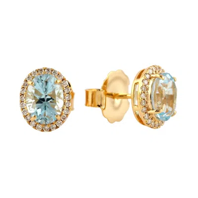 Artisan Women's White / Gold / Blue Designer Blue Topaz & Diamond Stud Earrings In 18k Gold