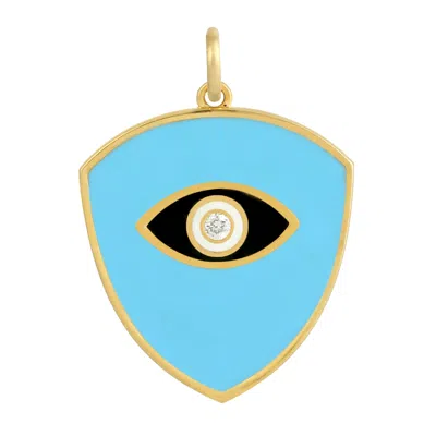 Artisan Women's White / Gold / Blue Luxury Diamond & Enamel Evil Eye Shield Necklace In Gold