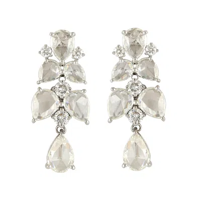Artisan Women's White Gold Dangle Earrings With Natural Rose-cut Diamonds In Metallic