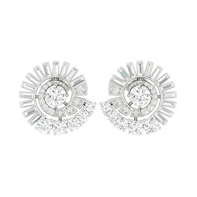 Artisan Women's White / Gold Designer Baguette Diamond Stud Earrings In White Gold