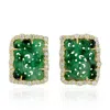 Artisan Women's White / Gold / Green 18k Yellow Gold Carved Jade & Diamond Stud Earrings In Metallic