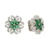 Artisan Women's White / Gold / Green Emerald & Diamond Floral Stud Earrings In 18k White Gold In Metallic