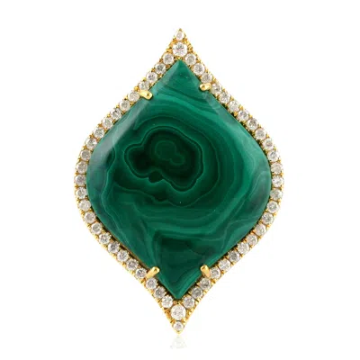 Artisan Women's White / Gold / Green Marquise Cut Malachite Gemstone Pave Diamond Cocktail Ring In Gold In Multi