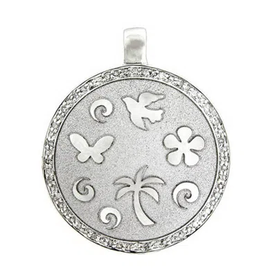 Artisan Women's White / Gold Natural Diamond In 10k Solid White Gold Pendant In Silver