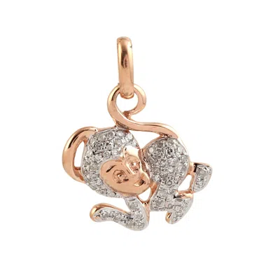Artisan Women's White / Gold Natural Diamond Monkey Shape Pendant In 14k Rose Gold