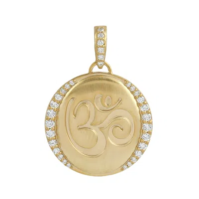 Artisan Women's White / Gold Natural Diamond "om" Religious Pendant In Yellow Gold In Multi