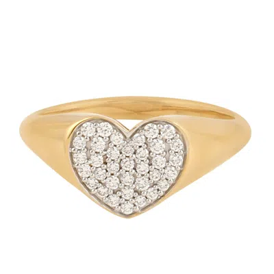 Artisan Women's White / Gold Natural Diamond Pavé Heart Ring In 18k Yellow Gold