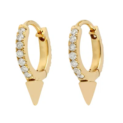 Artisan Women's White / Gold Natural Diamond Spike Huggies Earrings In 18k Yellow Gold In Multi