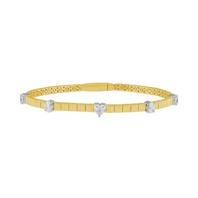 Artisan Women's White / Gold Oval Heart Diamond Fixed And Flexible Bracelet In Yellow & Gold