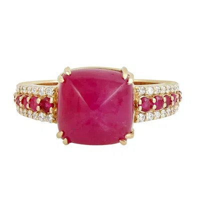Artisan Women's White / Gold / Pink 14k Gold Pyramid Ring With Ruby & Diamond – Bold Cocktail Design In Multi